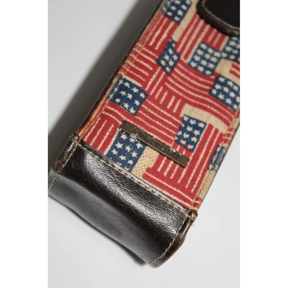 Longaberger American Flag Tapestry Leather Cell Phone Pouch Case Brown Strap